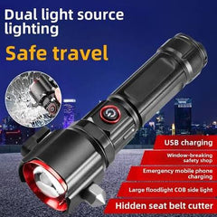 Multi-functional Powerful 2-in-1 Emergency Flashlight with Charging Bank Waterproof LED Powerful Torch 1KM Range Torch car seat belt cutter use cutter other multifunction